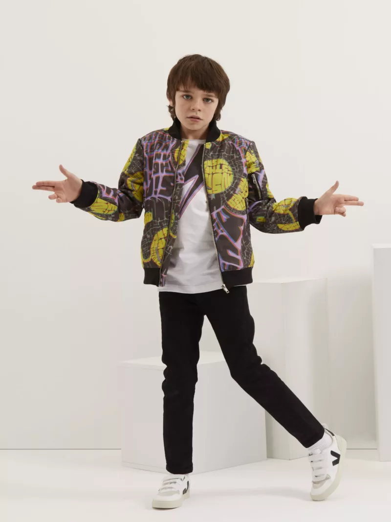 Eli M.I.T.A. Print Bomber in Grey and Yellow - Children's Bomber Jacket Igm-12