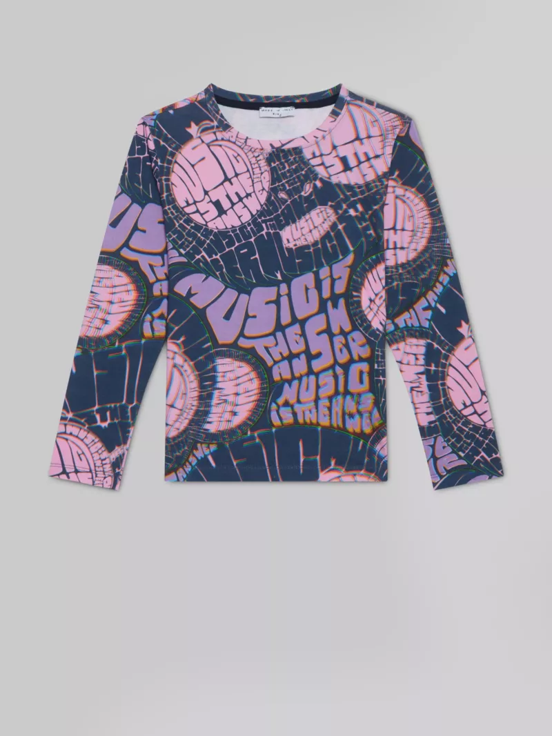 Eli M.I.T.A. Print Long Sleeve Tee in Navy and Pink - Children'S Tops Igm-1
