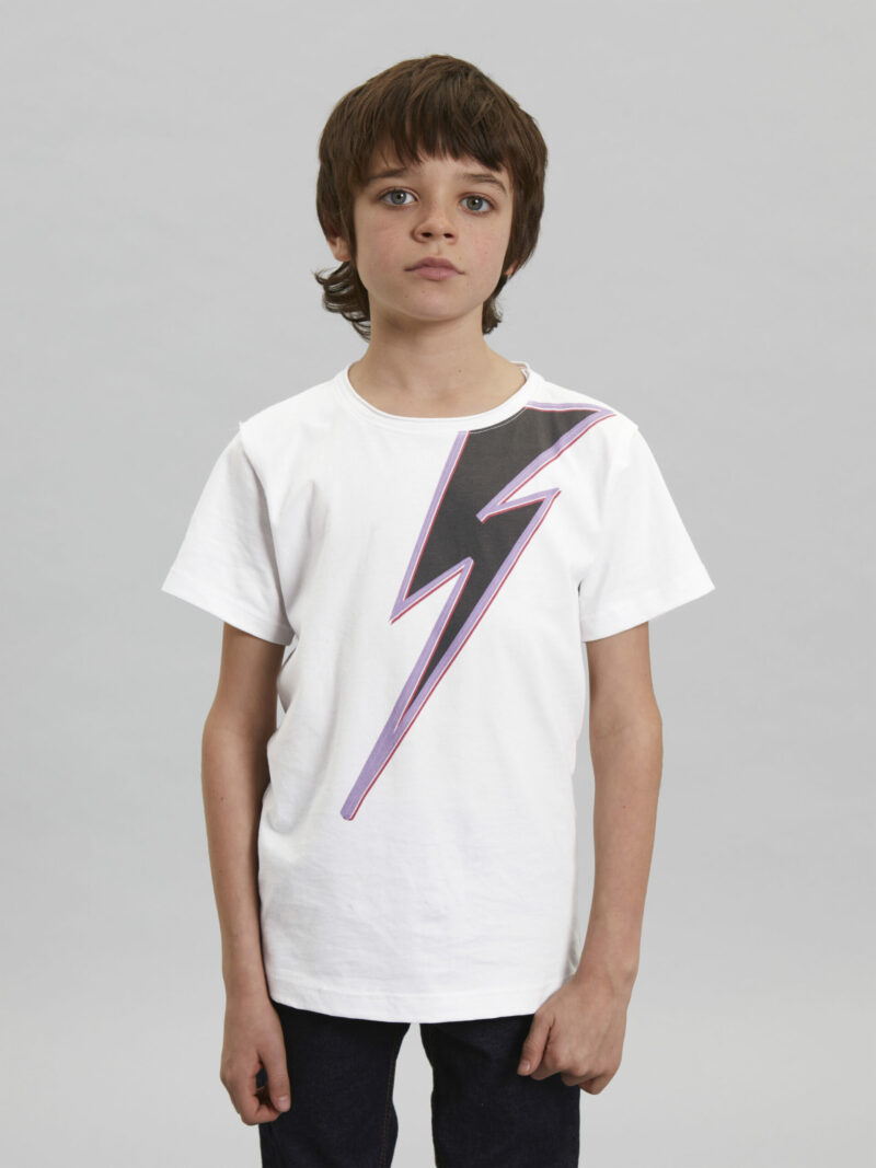 Eli Lightning Bolt Short Sleeve Tee in White - Childrens T Shirts Igm-3