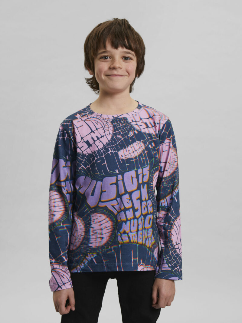 Eli M.I.T.A. Print Long Sleeve Tee in Navy and Pink - Children'S Tops Igm-3