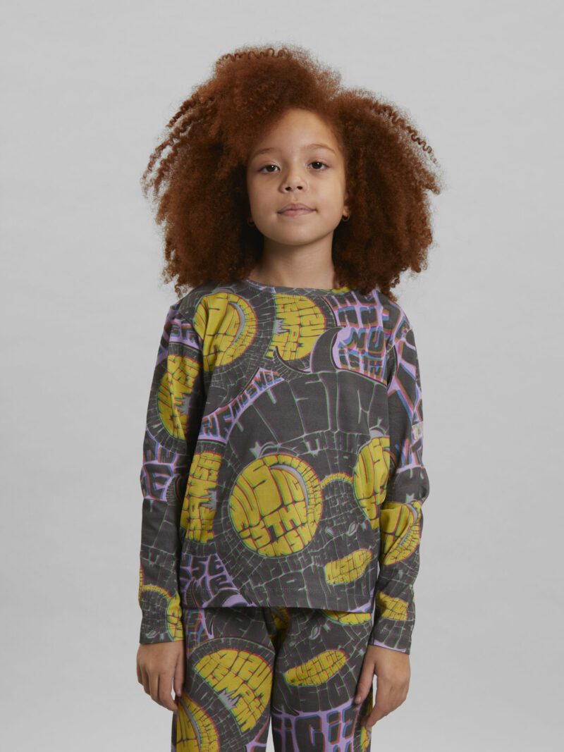 Eli M.I.T.A. Print Long Sleeve Tee in Grey and Yellow - Children'S Tops Igm-2