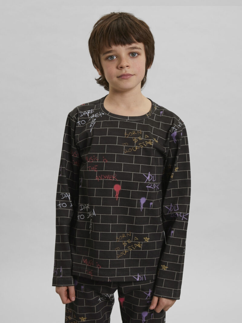 Eli The Wall Print Long Sleeve Tee in Black - Children'S Tops Igm-3