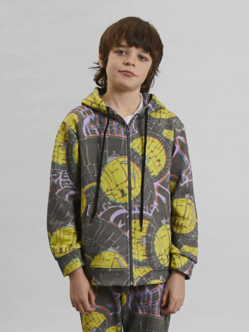 Nicky M.I.T.A. Print Track Hoodie in Grey and Yellow - Childrens Hoodies Igm-2