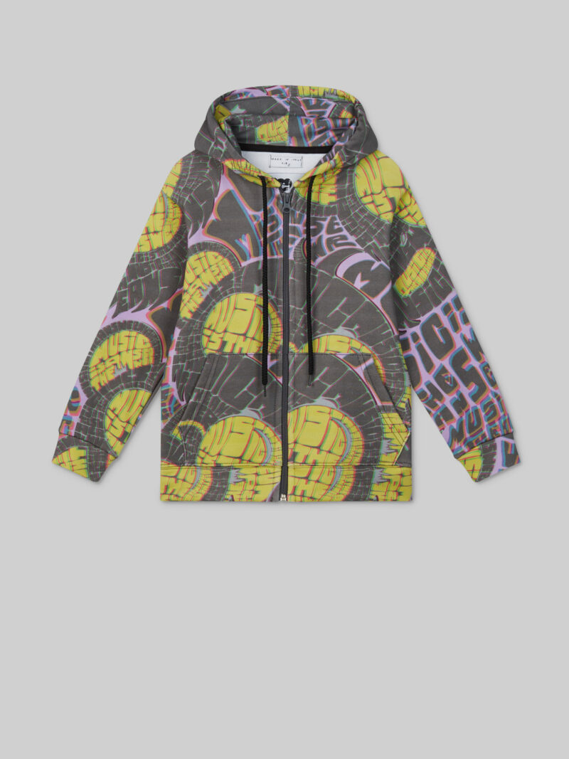 Nicky M.I.T.A. Print Track Hoodie in Grey and Yellow - Childrens Hoodies Igm-1