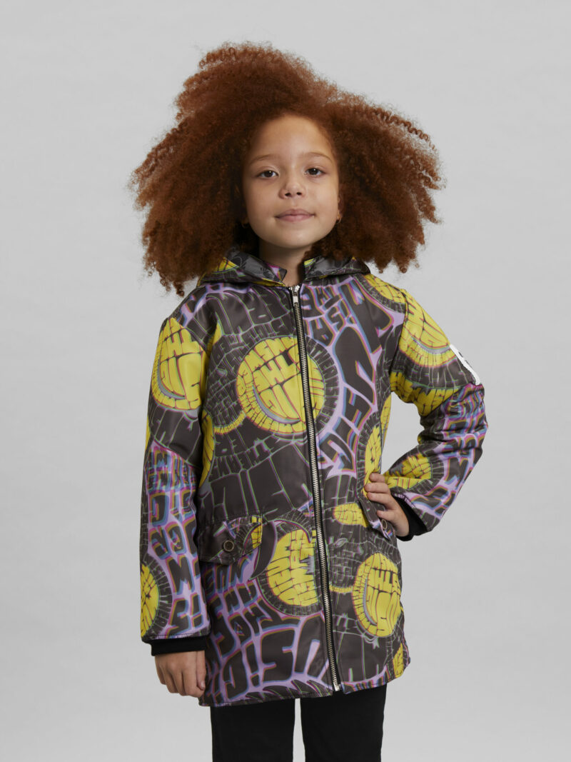 Alex M.I.T.A. Print Coat in Grey and Yellow - Childrens Winter Coats Igm-2