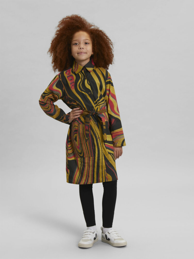 Edie Liquify Print Dress in Gold and Red - Childrens Dresses Igm-2